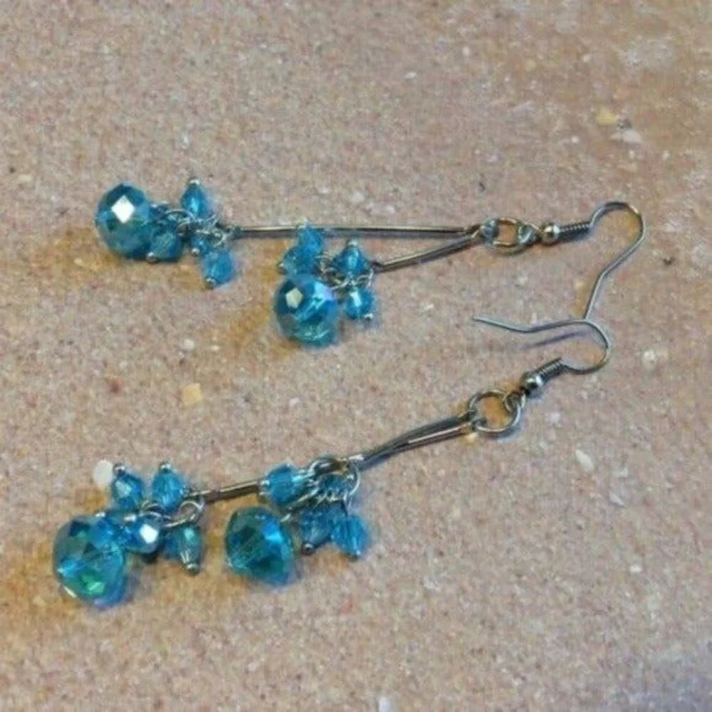 Handmade Blue Crystal Dangle Earrings